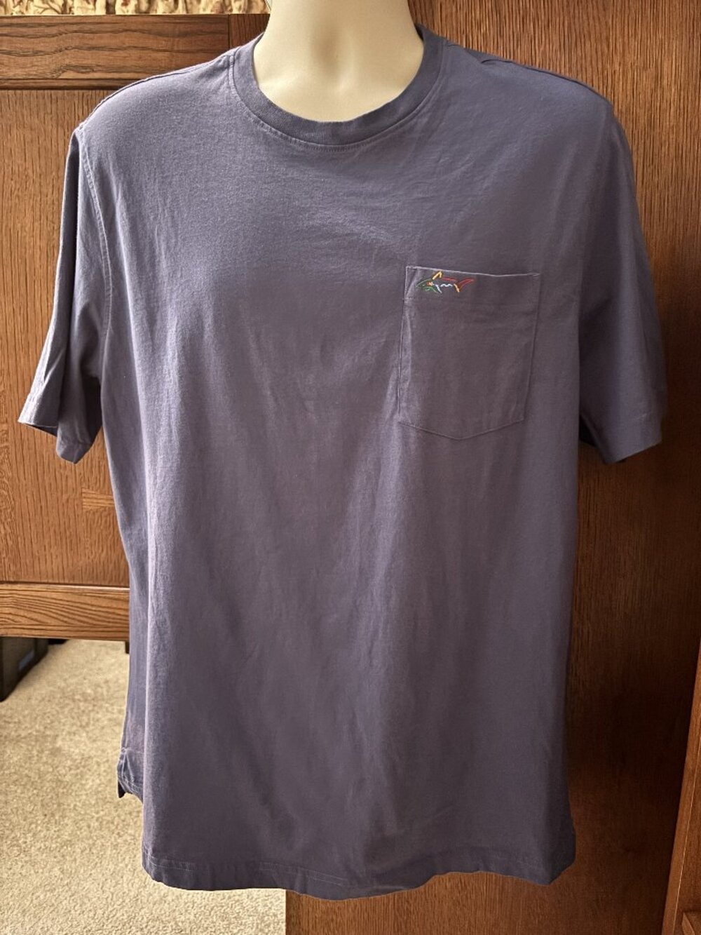 Greg Norman Shark Embroidered Pocket T-Shirt Men's Large Blue Short Sleeve Cotto